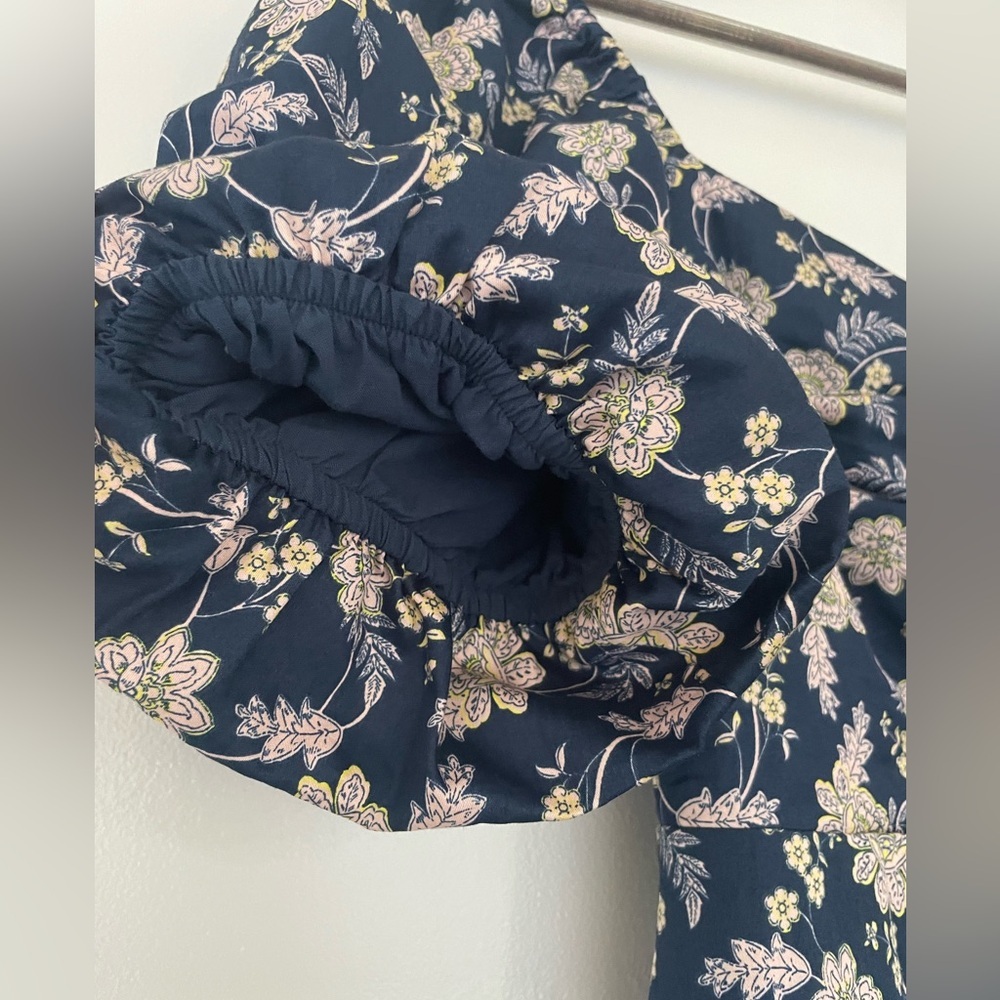 Boden Navy Floral Keyhole Cut Out Mini Dress with Puff Sleeves Size 8R US - Picture 4 of 6